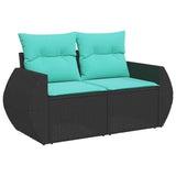7 Piece Garden Sofa Set with Cushions Black Poly Rattan Acacia 3326588