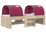 Kids'High Bed Frame with Tunnel 3 pcs Sonoma Oak and Red 3423543