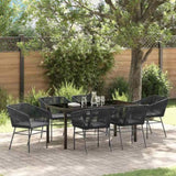 Garden Dining Set with Cushion 7 pcs Black Powder-Coated Steel 3380922
