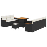 Garden Sofa Set with Cushion 14 pcs Black and Cream Poly Rattan 3364955