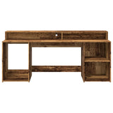 Desk with LED Lights Old Wood 200x55x91 cm Engineered Wood 3309445