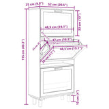 Shoe Cabinet White 52x25x115 cm Engineered Wood&Natural Rattan 345648