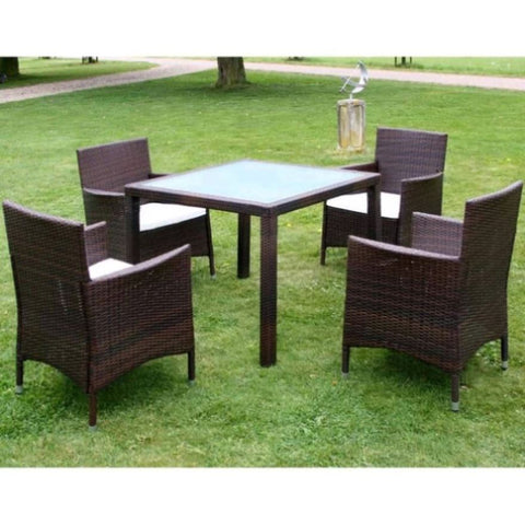 5 Piece Outdoor Dining Set with Cushions Poly Rattan Brown 43129