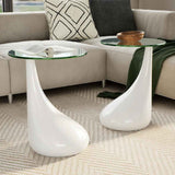 Coffee Table 2 pcs with Round Glass Top High Gloss White 240322