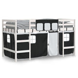 ZNTS Kids' Loft Bed with Curtains without Mattress White&Black 90x200cm 3206967