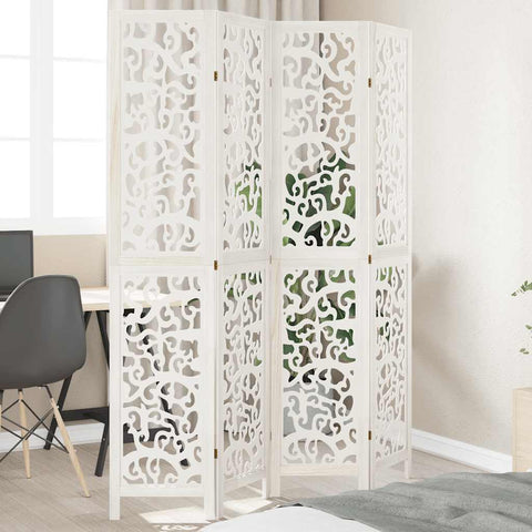 Room Divider 4 Panels White Solid Wood Paulownia 358739
