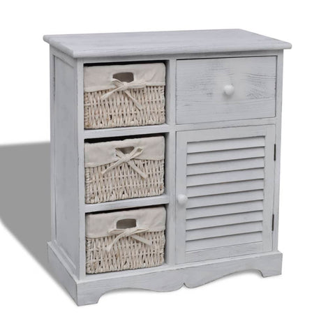 ZNTS Wooden Cabinet 3 Left Weaving Baskets White 240794