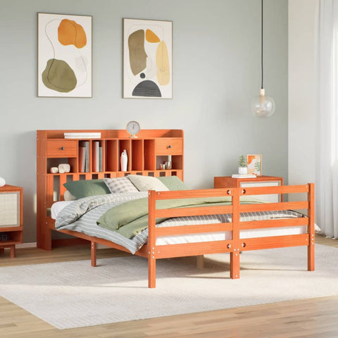 ZNTS Bookcase Bed without Mattress Wax Brown 140x190cm Solid Wood Pine 3321952