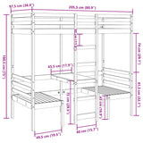 ZNTS Loft Bed Frame with Desk and Chairs 90x200cm Solid Wood Pine 3308553