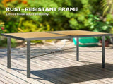 Garden Table for 6, 150 cm Rectangular Outdoor Dining Table with 5 cm Umbrella Hole, Wood Effect T3398P328056