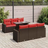 7 Piece Garden Sofa Set with Cushions Brown Poly Rattan Acacia 3326265