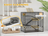 Four-Tier Hamster Cage with Deep Tempered Glass Bottom, Hut, Running Wheel, Food Dish, Water Bottle, T3398P350102