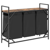 Laundry Basket 3 Compartments with Shelf Smoked Oak 859062