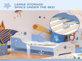 Toddler Bed Frame, Kids Bedroom Furniture for Boys Girls with Safe Guardrails, Low Junior Blue T3398P347667