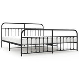Bed Frame Black Powder-Coated Steel Double Bed Durable 352602