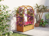 Wooden Raised Garden Bed with Trellis, Liner, Drainage Holes, for Vine Climbing Plants, Flowers, 83 T3398P320202