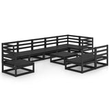 ZNTS 10 Piece Garden Lounge Set Black Solid Pinewood 3075643