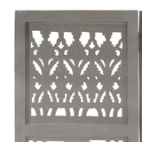 Hand Carved 3-Panel Room Divider Grey 120x165 cm Solid Mango Wood 285332