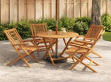 5 Piece Folding Garden Bistro Set Natural Solid Teak Wood 3434090