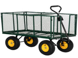 Large 4 Wheel Heavy Duty Garden Cart Truck Trolley Wheelbarrow with Handle and Metal Frame - Green T3398P317533