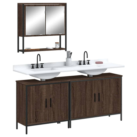 ZNTS 3 Piece Bathroom Furniture Set Brown Oak Engineered Wood 3214674
