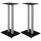 Speaker Stands 2pcs Black&Silver Tempered Glass 2 Pillars Design 51807