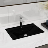 Ceramic Bathroom Sink Basin Faucet/Overflow Hole Black Rectangular 141933