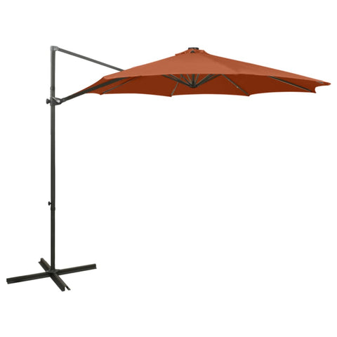 ZNTS Cantilever Garden Parasol with Pole and LED Lights Terracotta 300 cm 312343