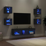 7 Piece TV Wall Units with LED Black Engineered Wood 3216584