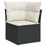 10 Piece Garden Sofa Set with Cushions Black Poly Rattan Acacia 3327528