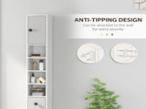 180cm Slim Bathroom Cabinet, with Drawer, Shelves and Cupboards - Light Grey T3398P343563