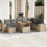 ZNTS 9 Piece Garden Sofa Set with Cushions Beige Poly Rattan Acacia 3327412