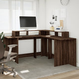 Desk with LED Lights Brown Oak 152x152x91 cm Engineered Wood 3309462