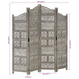 Hand carved 4-Panel Room Divider Grey 160x165 cm Solid Mango Wood 285328