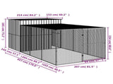 Dog House with Run Light Grey 214x457x181 cm Galvanised Steel 3189138