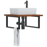 Basin Shelf Wall Mounted Steel and Solid Wood Oak 3302485