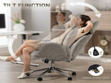 Office Chair with Adjustable Headrest, Spring Pack, Curved Line, Boucle Fabric - Charcoal Grey T3398P555835