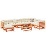 9 Piece Garden Sofa Set Wax Brown Solid Wood Pine 3299582
