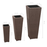 Garden Raised Beds 3 pcs Poly Rattan Brown 40535