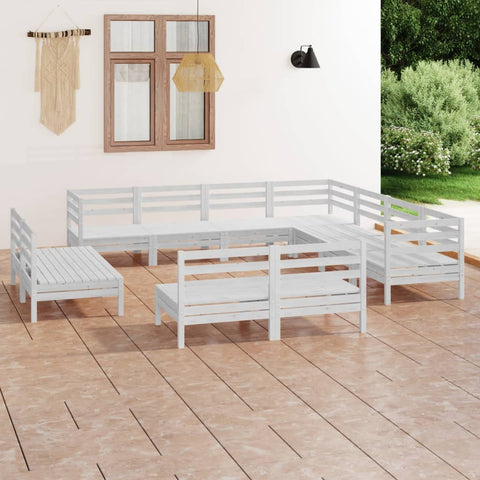 ZNTS 11 Piece Garden Lounge Set Solid Wood Pine White 3083155