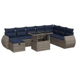 9 Piece Garden Sofa Set with Cushions Brown Poly Rattan Acacia 3327921