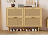 Rattan Shoe Storage Cabinet with Adjustable Shelves, 4 Flip Drawers, Elegant Wooden Design, Perfect N896P437303O