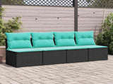 2 Piece Garden Sofa Set with Cushions Black Poly Rattan Acacia 3325243