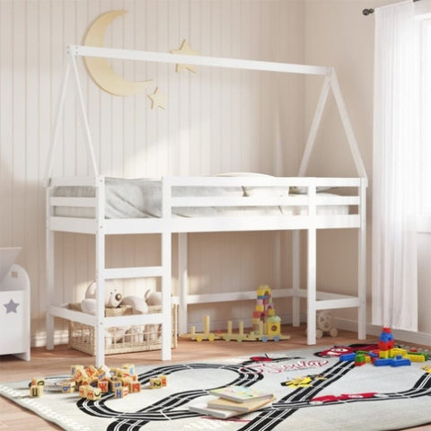 ZNTS Loft Bed with Ladder and Roof without Mattress White 90x190 cm Single 3282115