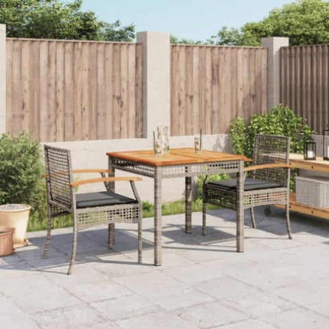 ZNTS 3 Piece Garden Dining Set with Cushions Grey Poly Rattan 3213569