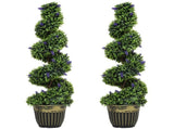 Set of 2 Decorative Artificial, Boxwood Spiral Topiary Tree with Lavender and Pot, Fake T3398P328353