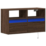 TV Wall Cabinet with LED Lights Brown Oak 80x31x45 cm 852333