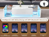 High Gloss Coffee Table with Open Storage, 1 drawer, LED lights, Centre Table with glass tabletop, N605P374206W