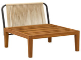 Garden Middle Sofa with Cushions Solid Acacia Wood & Rope 42022076