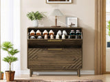 80cm Walnut Shoe Cabinet, Mid-Century Modern Freestanding Shoe Cabinet, Freestanding Organizer with W6296P537617